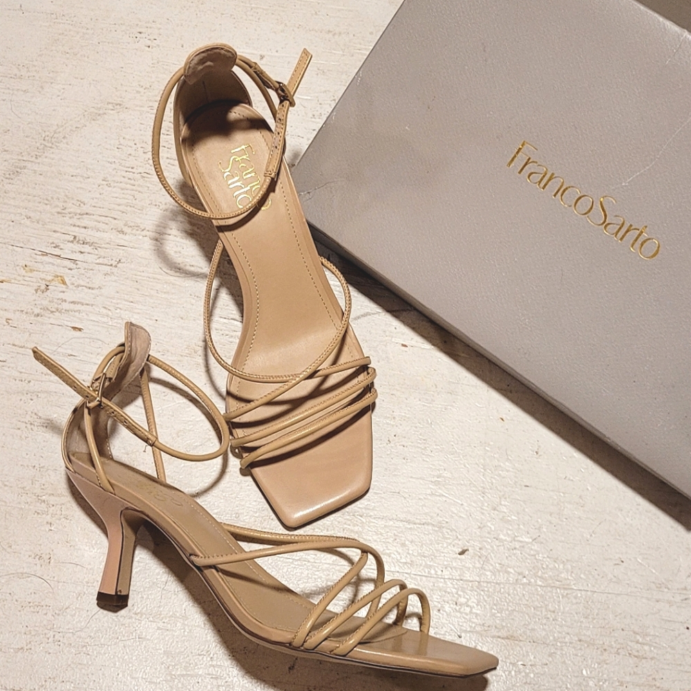 Franco Sarto Nude Strappy Kitten Heels NWOT